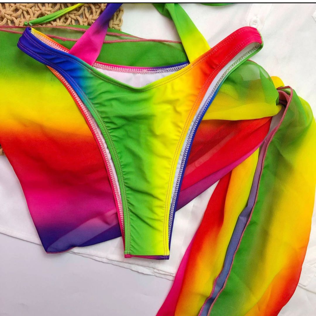- Rainbow Print One -Piece Swimsuit with Wrap #212